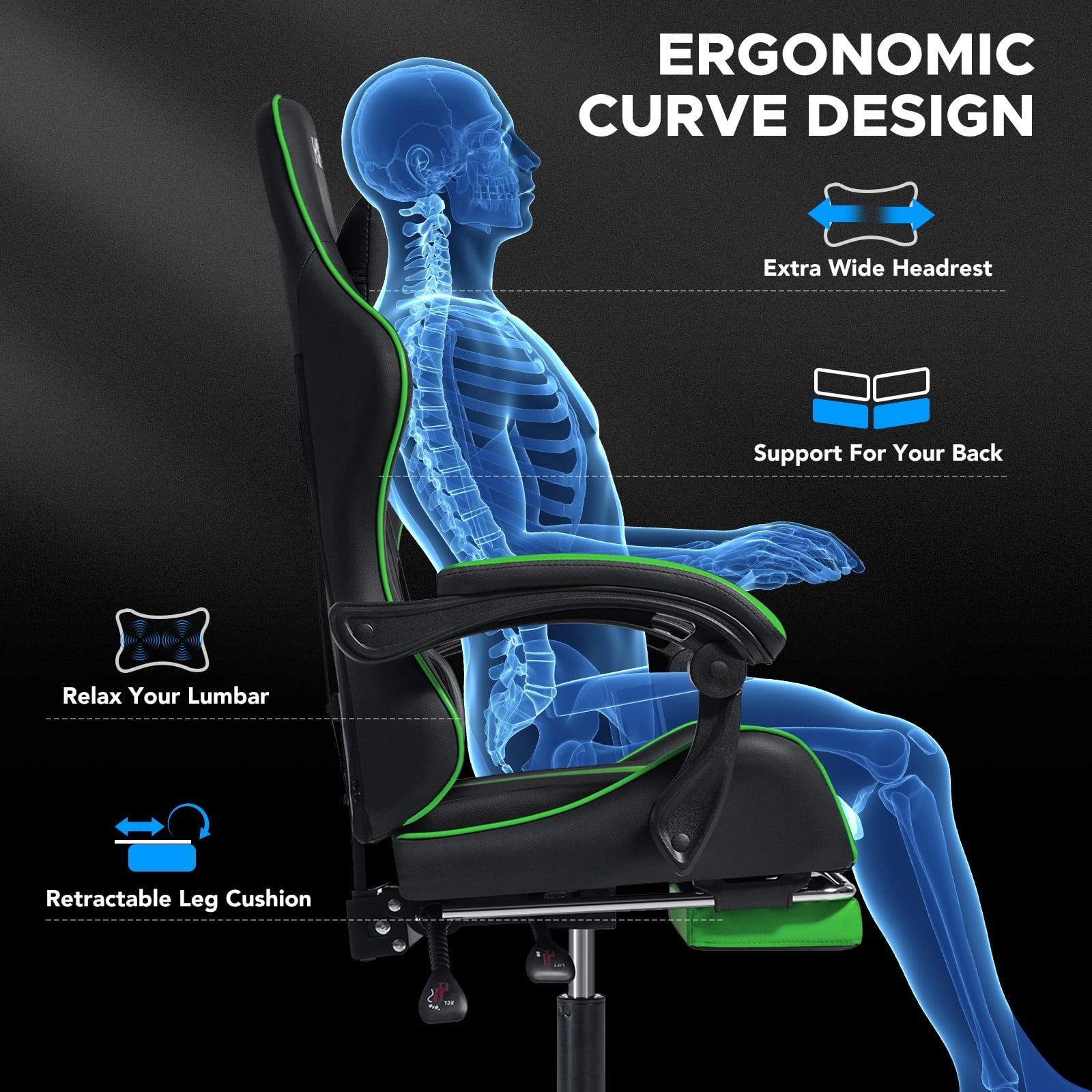 Gaming Chair Massage Game Chair with Footrest and Massage Lumbar Support Ergonomic Computer Chair Height Adjustable with Swivel Seat and Headrest