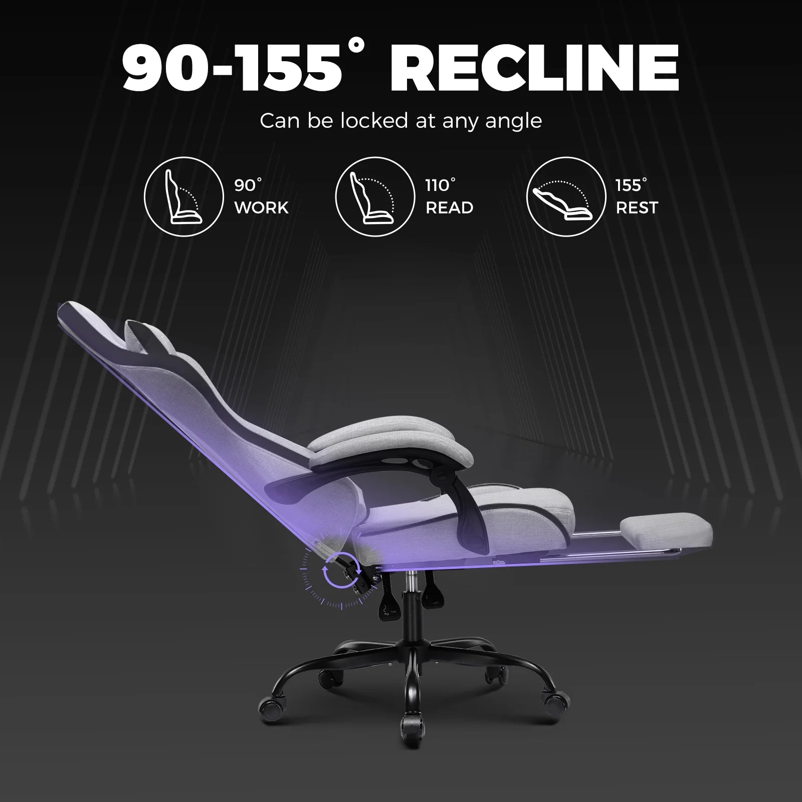 Gaming Chair with Footrest, Computer Gaming Chair for Adults and Kids, Height Adjustable Gamer Chair with 90-155° Recline & Removable Headrest Lumbar Support,Gray