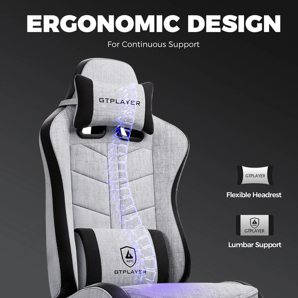 Gaming Chair with Footrest, Computer Gaming Chair for Adults and Kids, Height Adjustable Gamer Chair with 90-155° Recline & Removable Headrest Lumbar Support,Gray