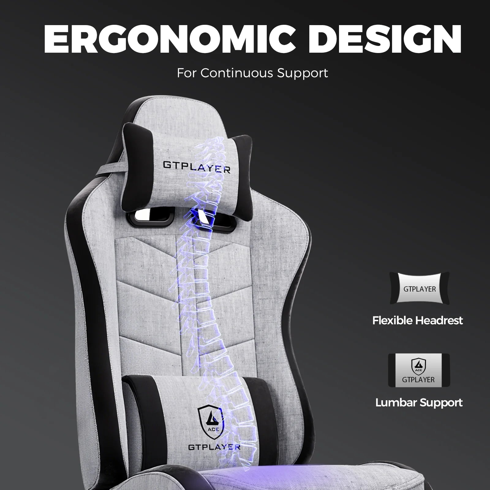 Gaming Chair with Footrest, Computer Gaming Chair for Adults and Kids, Height Adjustable Gamer Chair with 90-155° Recline & Removable Headrest Lumbar Support,Gray