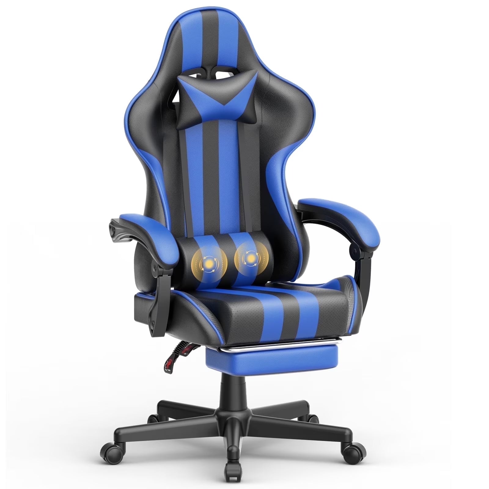 Gaming Chair with Footrest, High Back Game Gamer Chair for Adult, Ergonomic Office Chair with Massage Lumbar Pillow, Computer Chair Height Adjustable with Swivel, Blue