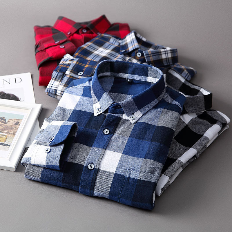 Casual All-Match Plaid Long-Sleeved Shirt Men