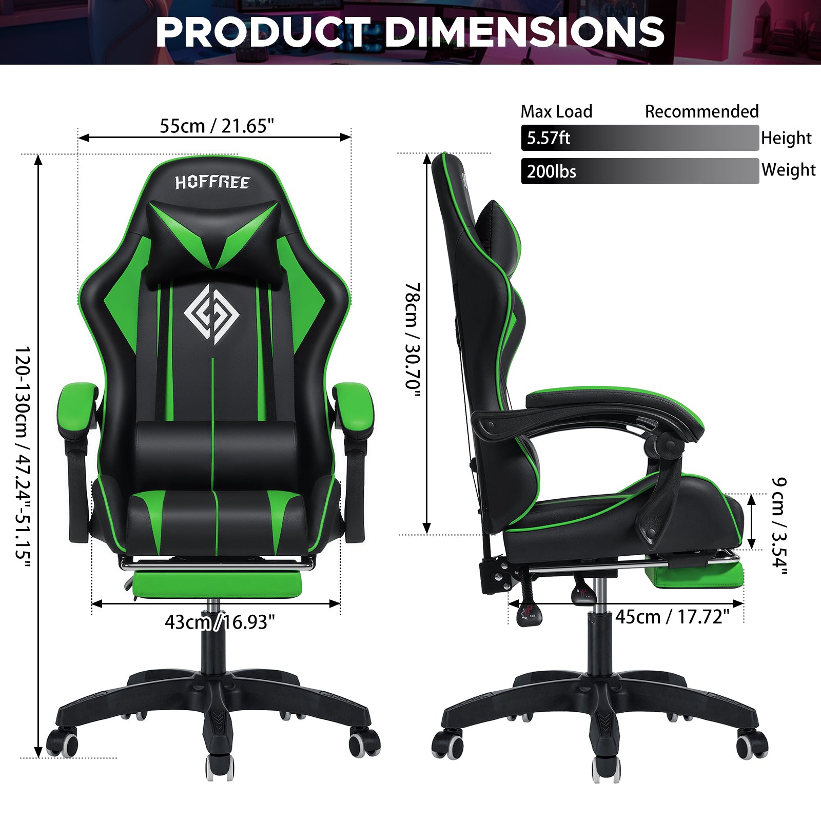 Gaming Chair Massage Game Chair with Footrest and Massage Lumbar Support Ergonomic Computer Chair Height Adjustable with Swivel Seat and Headrest