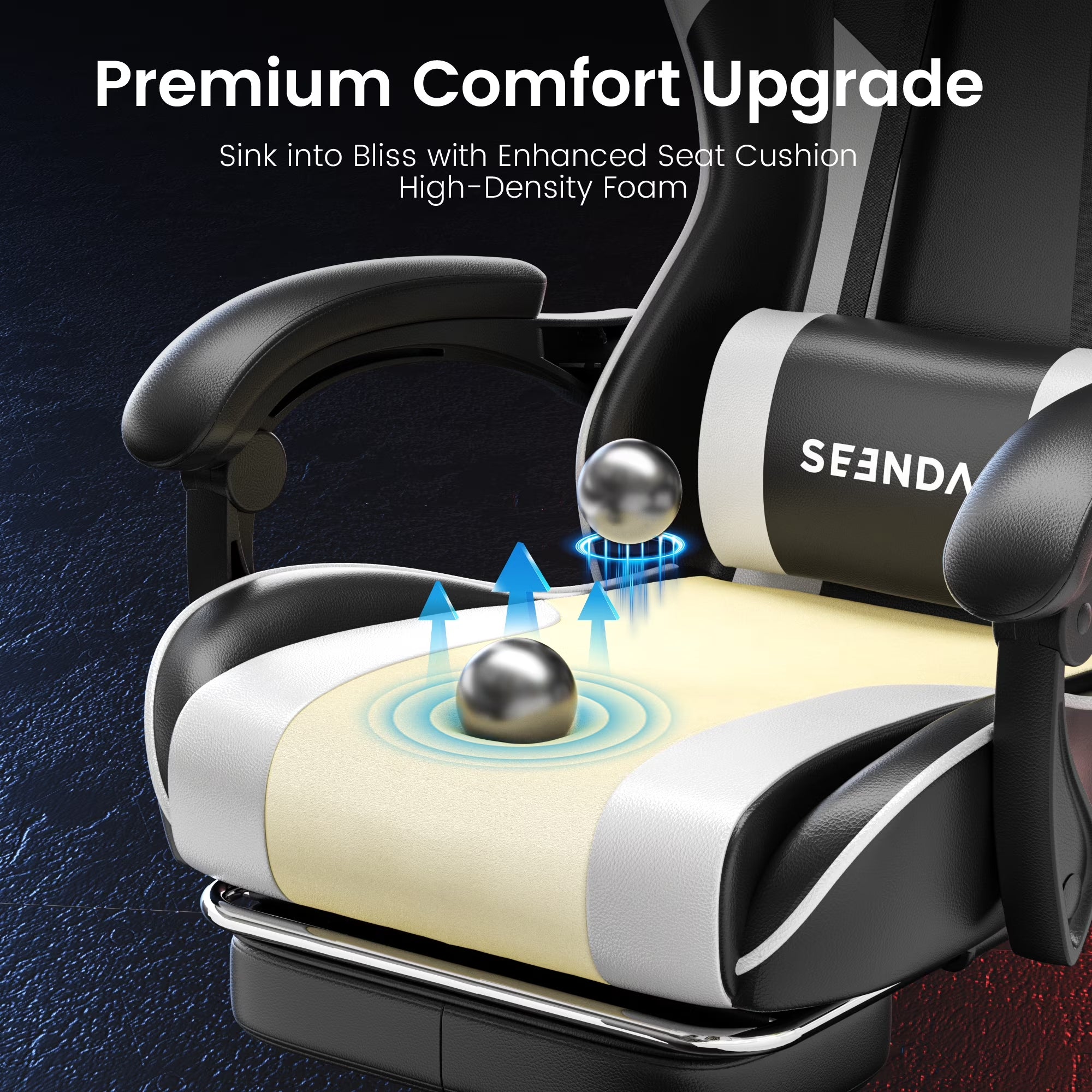 Massage Gaming Chair,  Video Game Chair with Footrest and Lumbar Support, Ergonomic Computer Chair Height Adjustable with Swivel Seat and Headrest, White