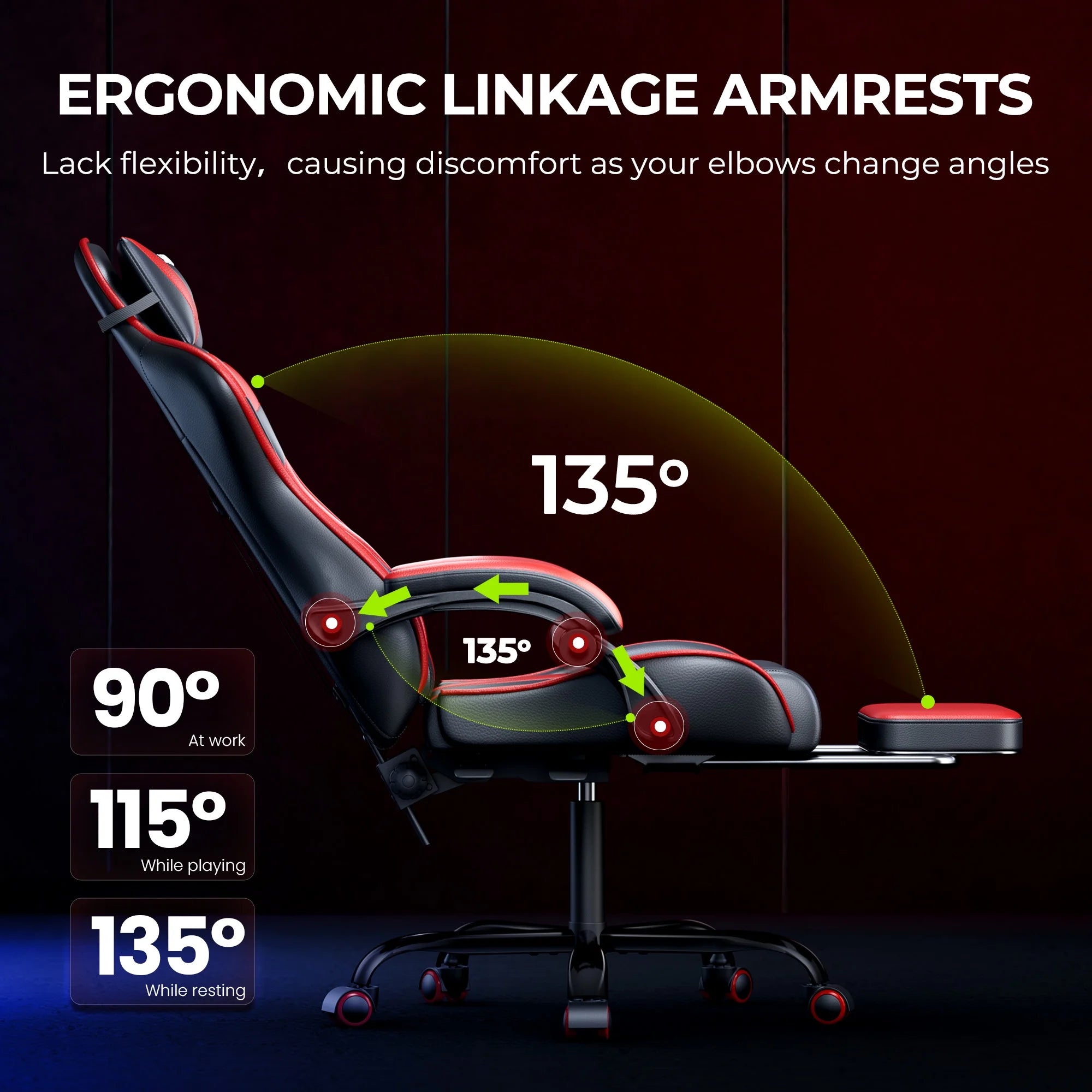 Gaming Chair,  Video Game Chair with Footrest and Lumbar Support, Ergonomic Computer Chair Height Adjustable with Swivel Seat and Headrest, Red
