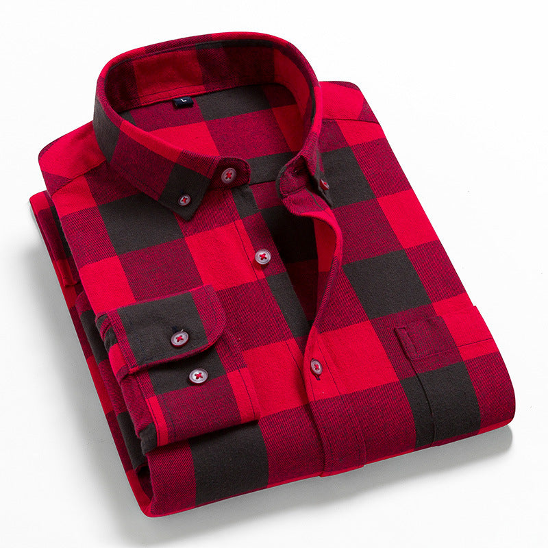 Casual All-Match Plaid Long-Sleeved Shirt Men