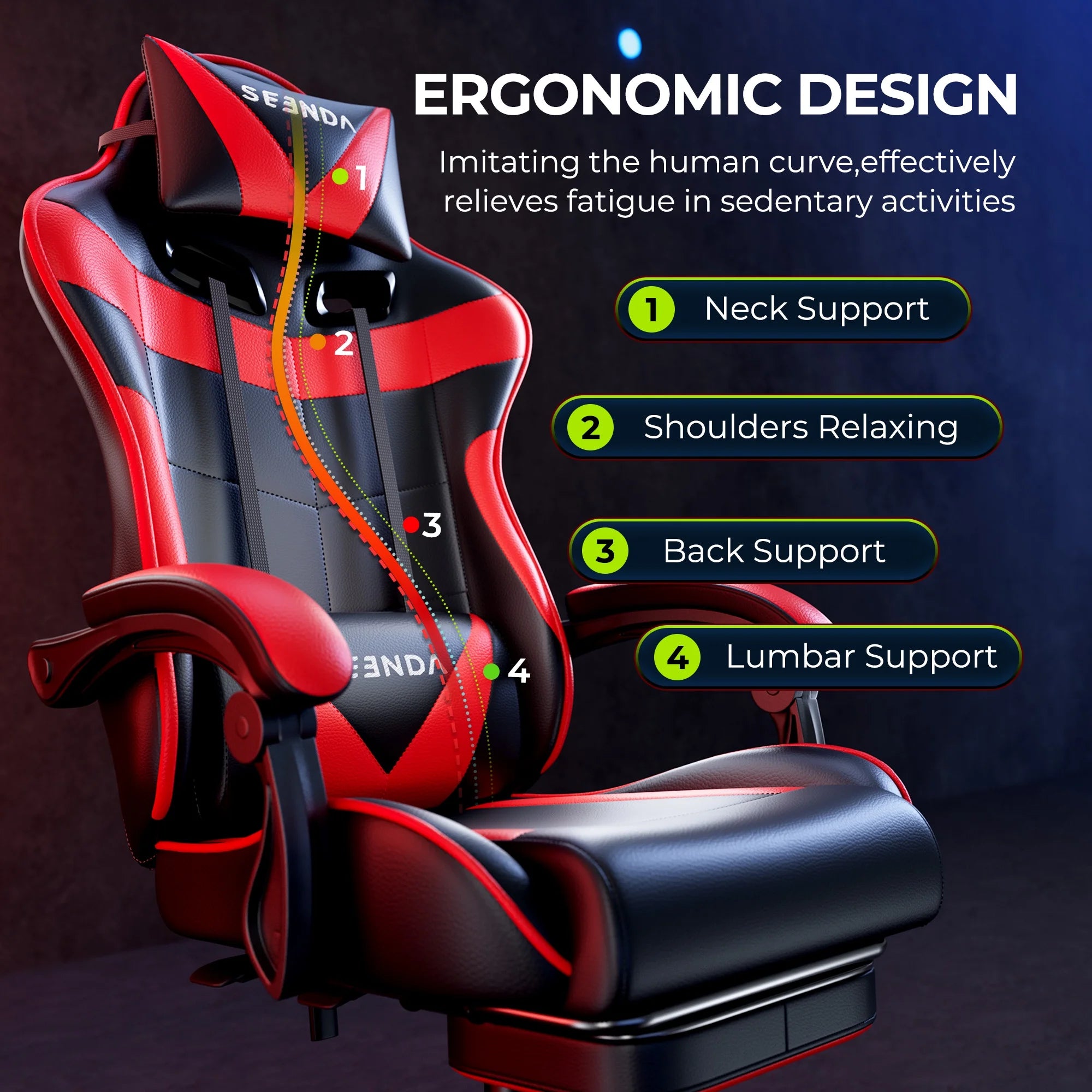 Gaming Chair,  Video Game Chair with Footrest and Lumbar Support, Ergonomic Computer Chair Height Adjustable with Swivel Seat and Headrest, Red