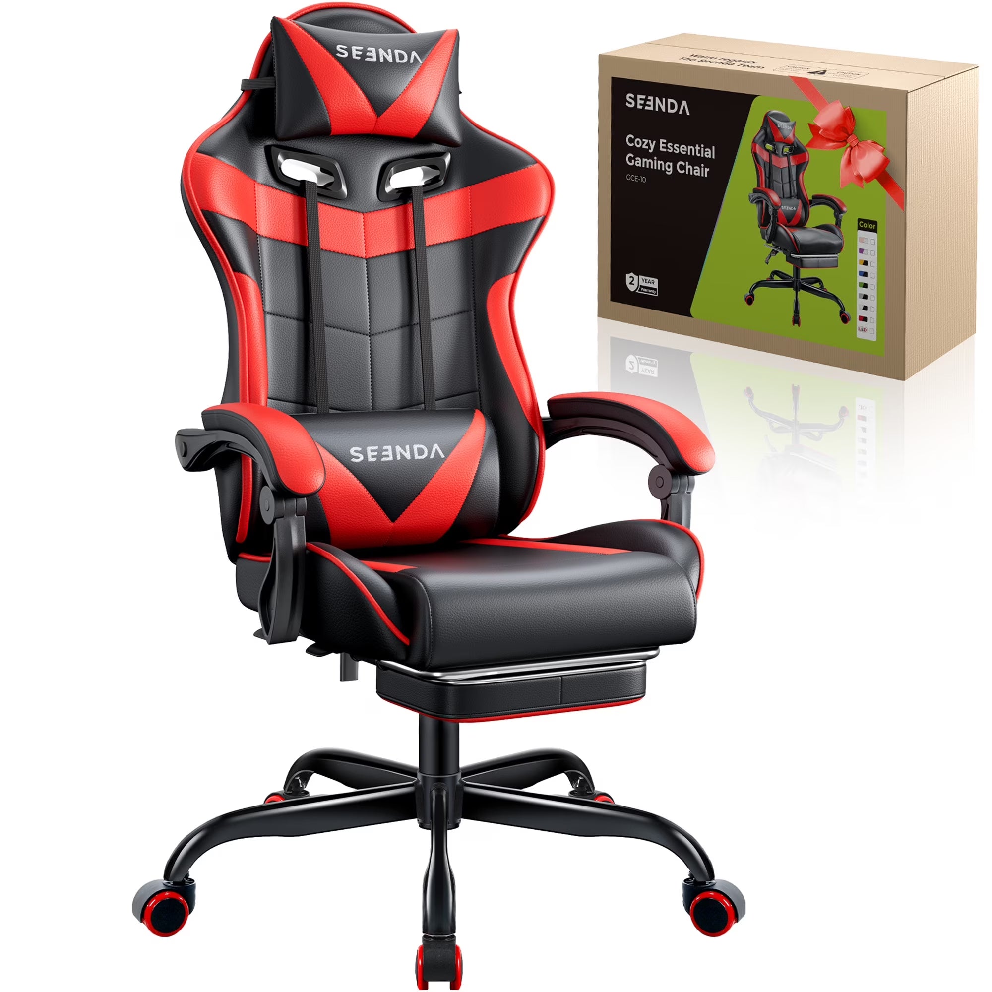 Gaming Chair,  Video Game Chair with Footrest and Lumbar Support, Ergonomic Computer Chair Height Adjustable with Swivel Seat and Headrest, Red