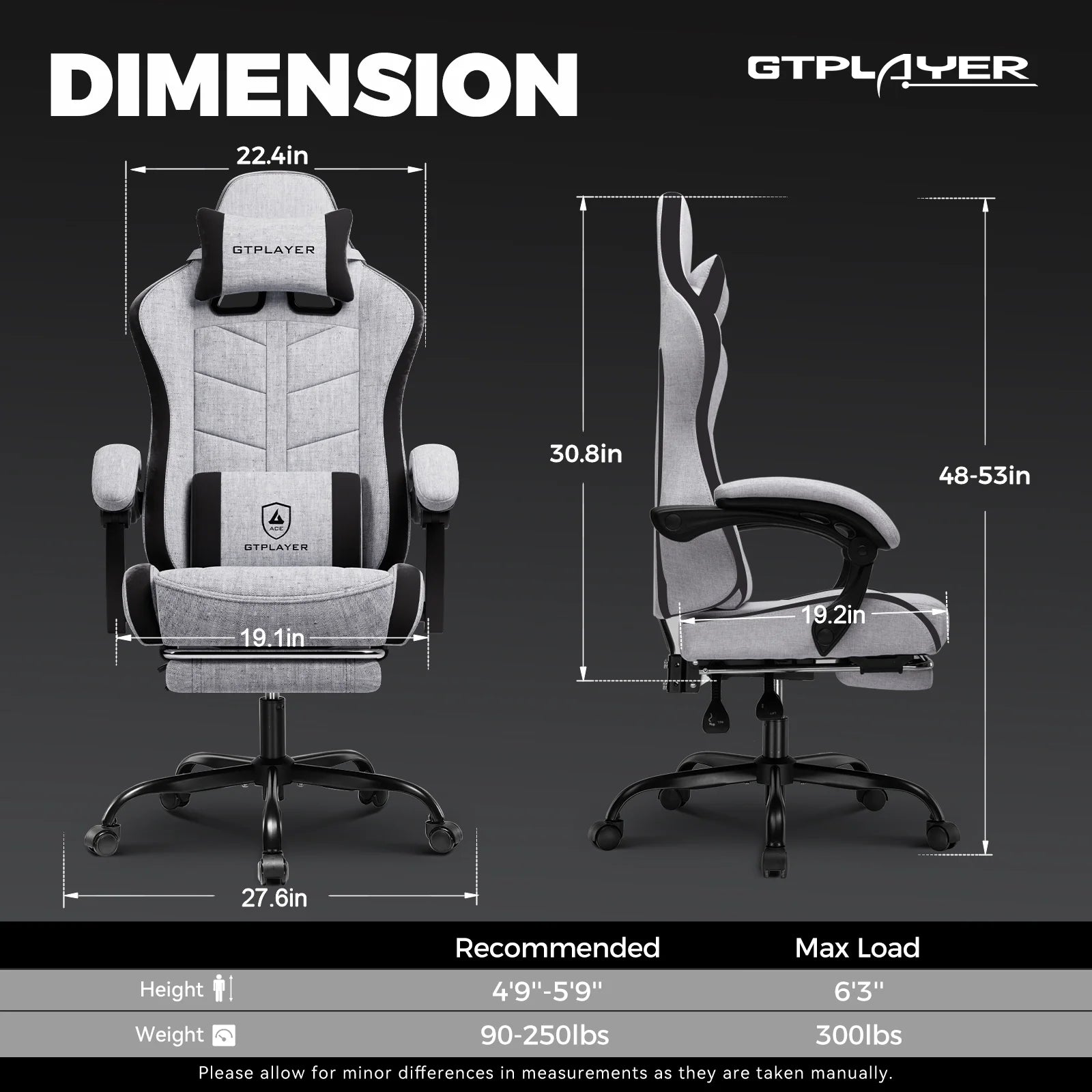 Gaming Chair with Footrest, Computer Gaming Chair for Adults and Kids, Height Adjustable Gamer Chair with 90-155° Recline & Removable Headrest Lumbar Support,Gray