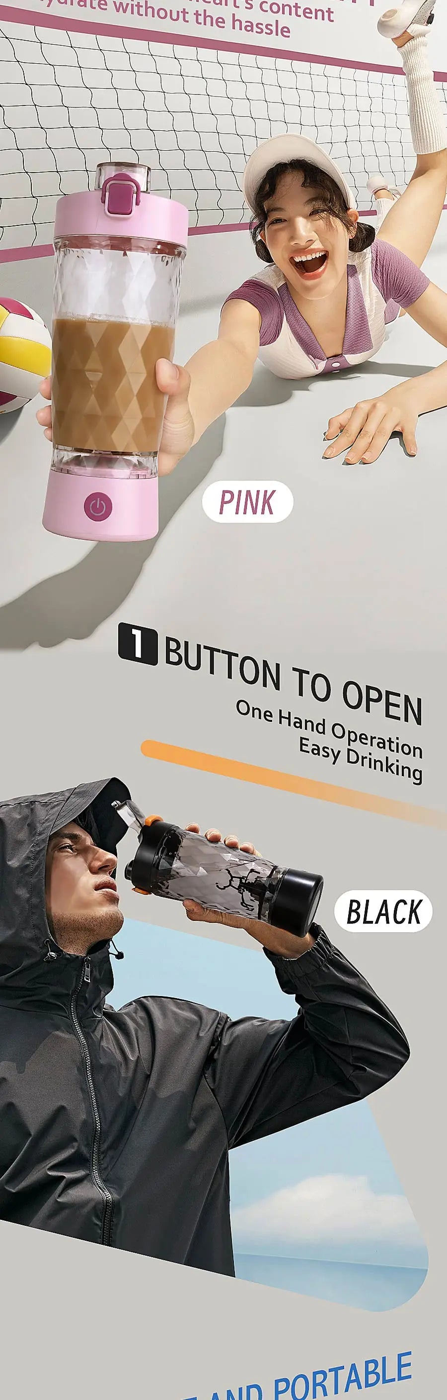 650ml Electric Protein Powder Mixing Cup Automatic Shaker Bottle Mixer Shake Bottle Milk Coffee Blender Kettle fro Gym Outdoor