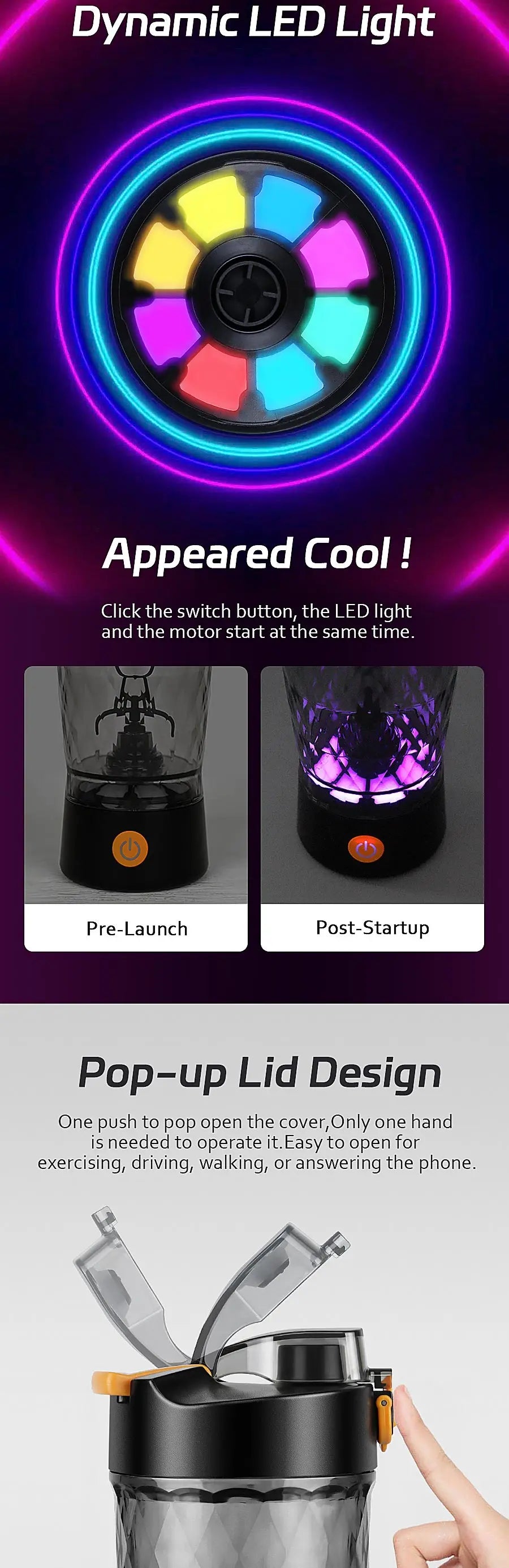 650ml Electric Protein Powder Mixing Cup Automatic Shaker Bottle Mixer Shake Bottle Milk Coffee Blender Kettle fro Gym Outdoor