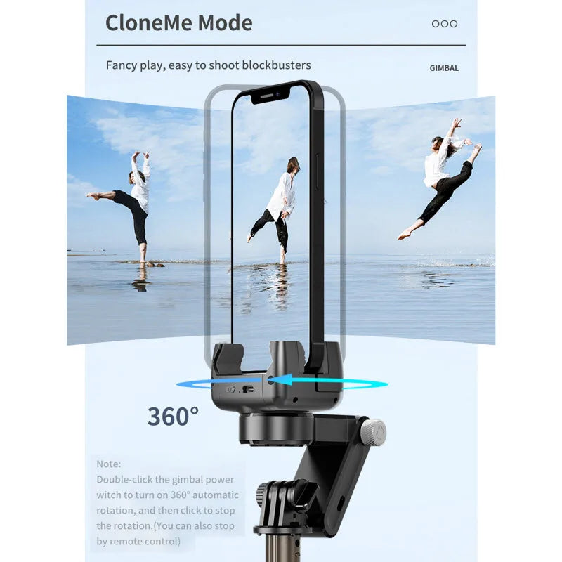 Takenoken Auto Face Tracking Gimbal Stabilizer Smartphone 360° Rotation Remote for Android iPhone LED Light Selfie Stick Tripod