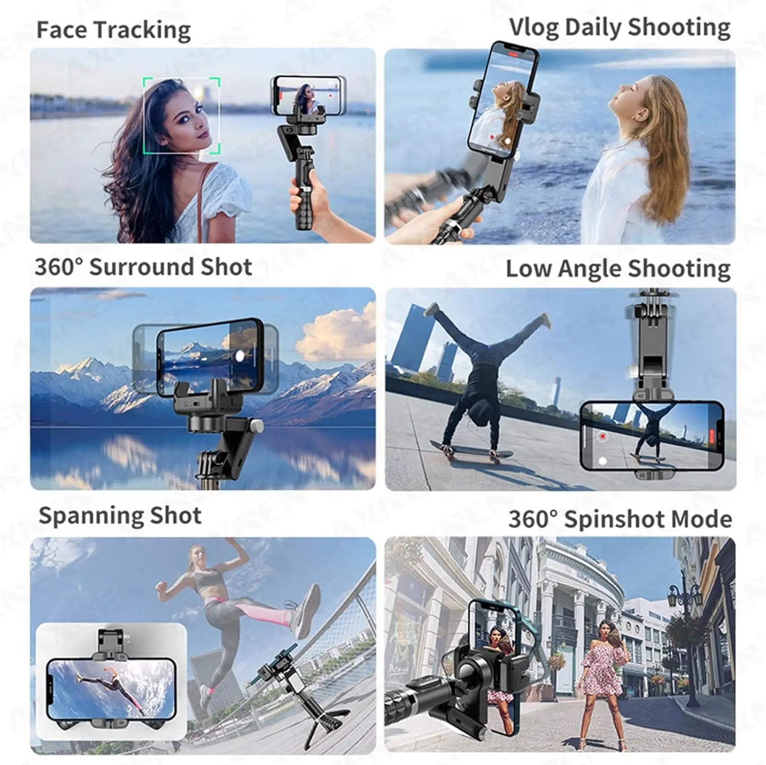 Takenoken Auto Face Tracking Gimbal Stabilizer Smartphone 360° Rotation Remote for Android iPhone LED Light Selfie Stick Tripod
