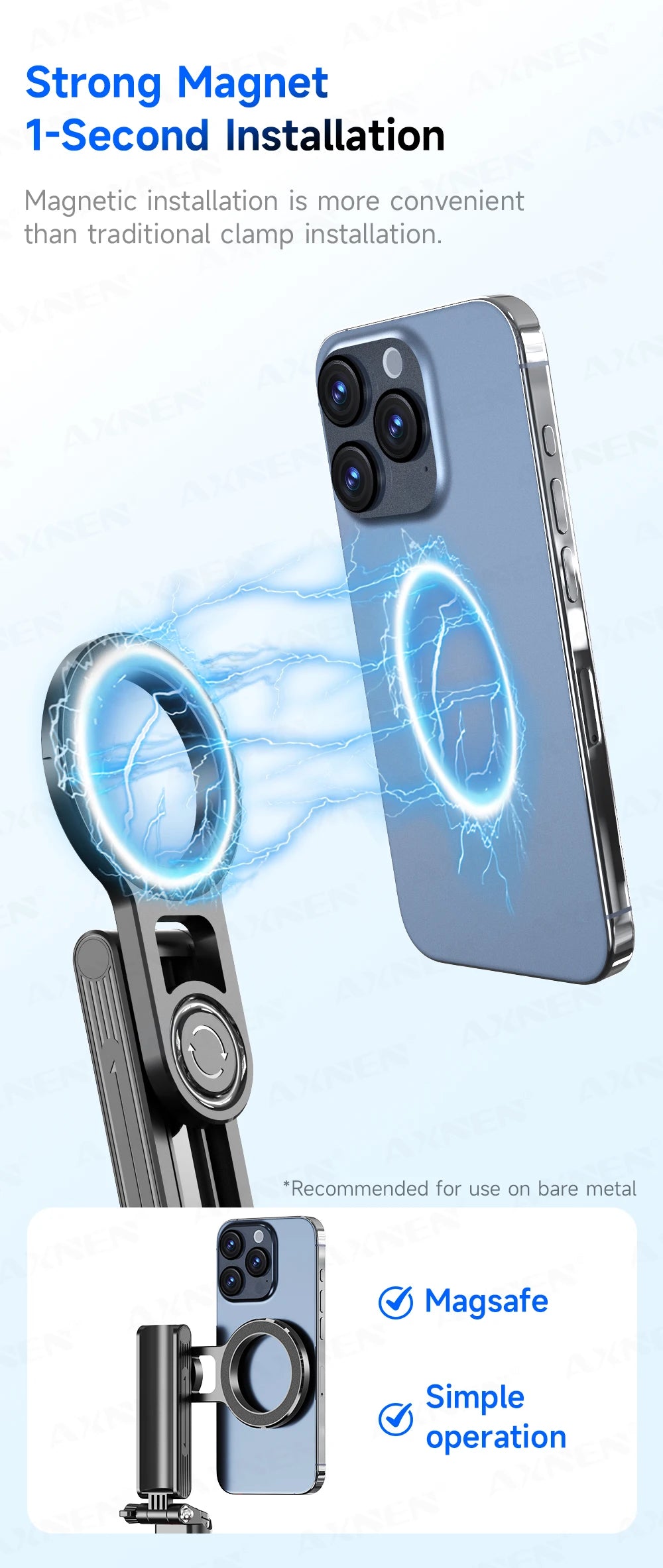 Magnetic Mini Selfie Stick Tripod for Cellphone with Extension Rod Wireless Remote, Fill Light Option, for Smartphone Vlog Shoot