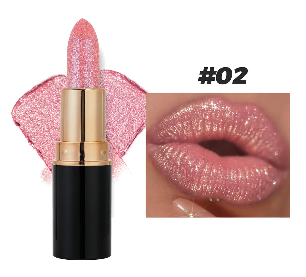 6 Colors Glitter Lipstick Waterproof Lasting Diamond Pearlescent Metallic Lipstick Pink Red Lip Gloss Women Lips Makeup Cosmetic
