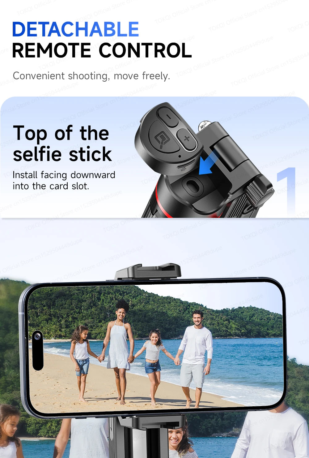 TOKQI Tripod Extendable Selfie Stick Phone Holder Mini Quadpod for Mobile Phone Vlog Video Recording with Zoom, Optional Light