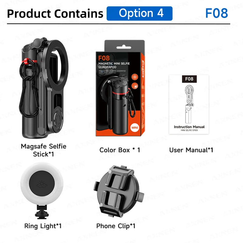 Magnetic Mini Selfie Stick Tripod for Cellphone with Extension Rod Wireless Remote, Fill Light Option, for Smartphone Vlog Shoot