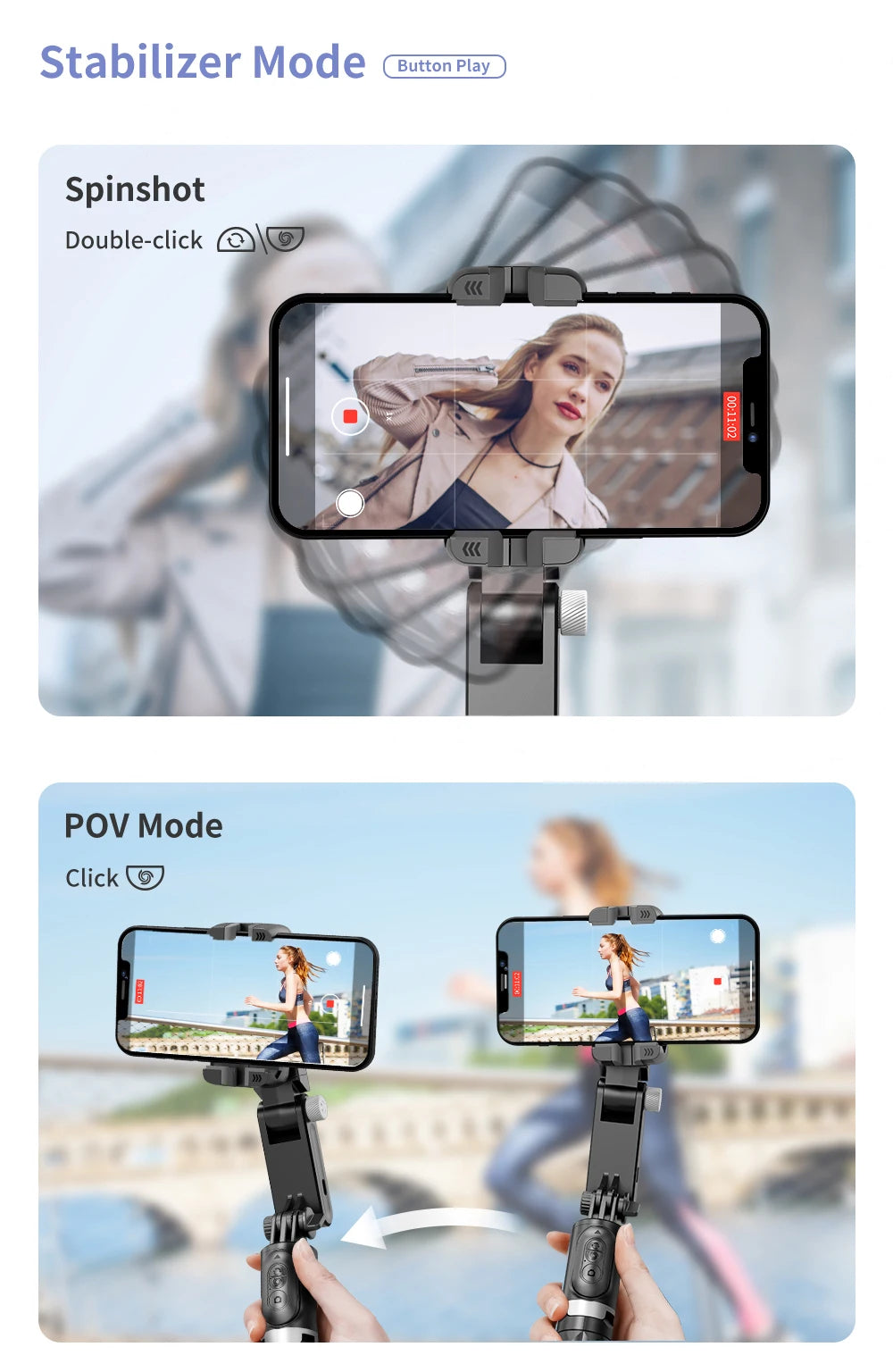 Q18 Desktop Following the shooting Mode Gimbal Stabilizer Selfie Stick Tripod with Fill Light for iPhone Cell Phone Smartphone