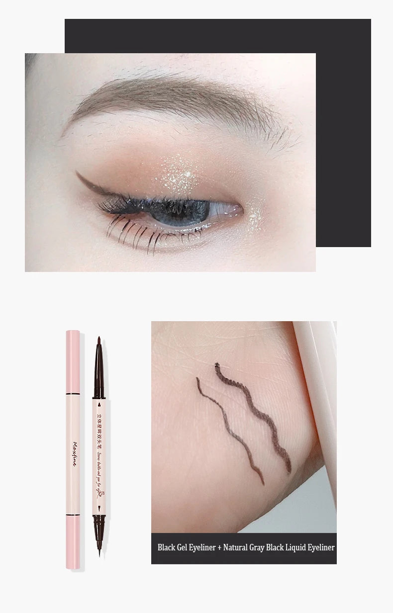 2 In 1 Brown Gel Eyeliner Pencil Ultra-slim Liquid Eye Liner Shadow Pen Smooth High Pigment Silkworm Gel Pen Lasting Eyes Makeup