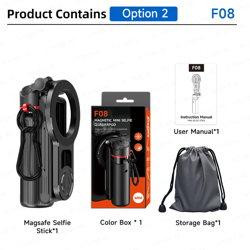 Magnetic Mini Selfie Stick Tripod for Cellphone with Extension Rod Wireless Remote, Fill Light Option, for Smartphone Vlog Shoot