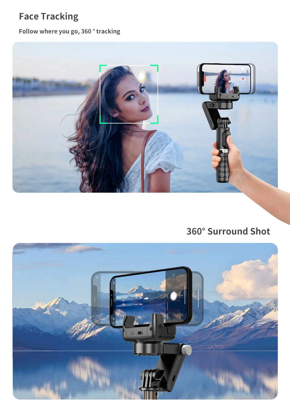 Q18 Desktop Following the shooting Mode Gimbal Stabilizer Selfie Stick Tripod with Fill Light for iPhone Cell Phone Smartphone