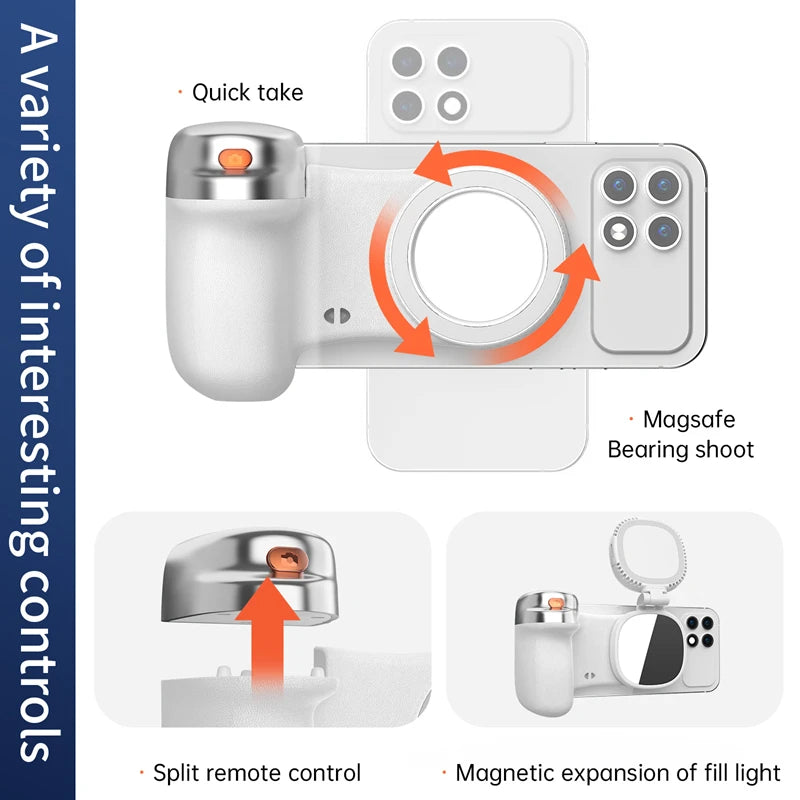 LINIM k02 Magnetic Phone Bluetooth Selfie Stick Handheld Portable Photography Selfie Phone Grip with LED Light Ergonomic Design