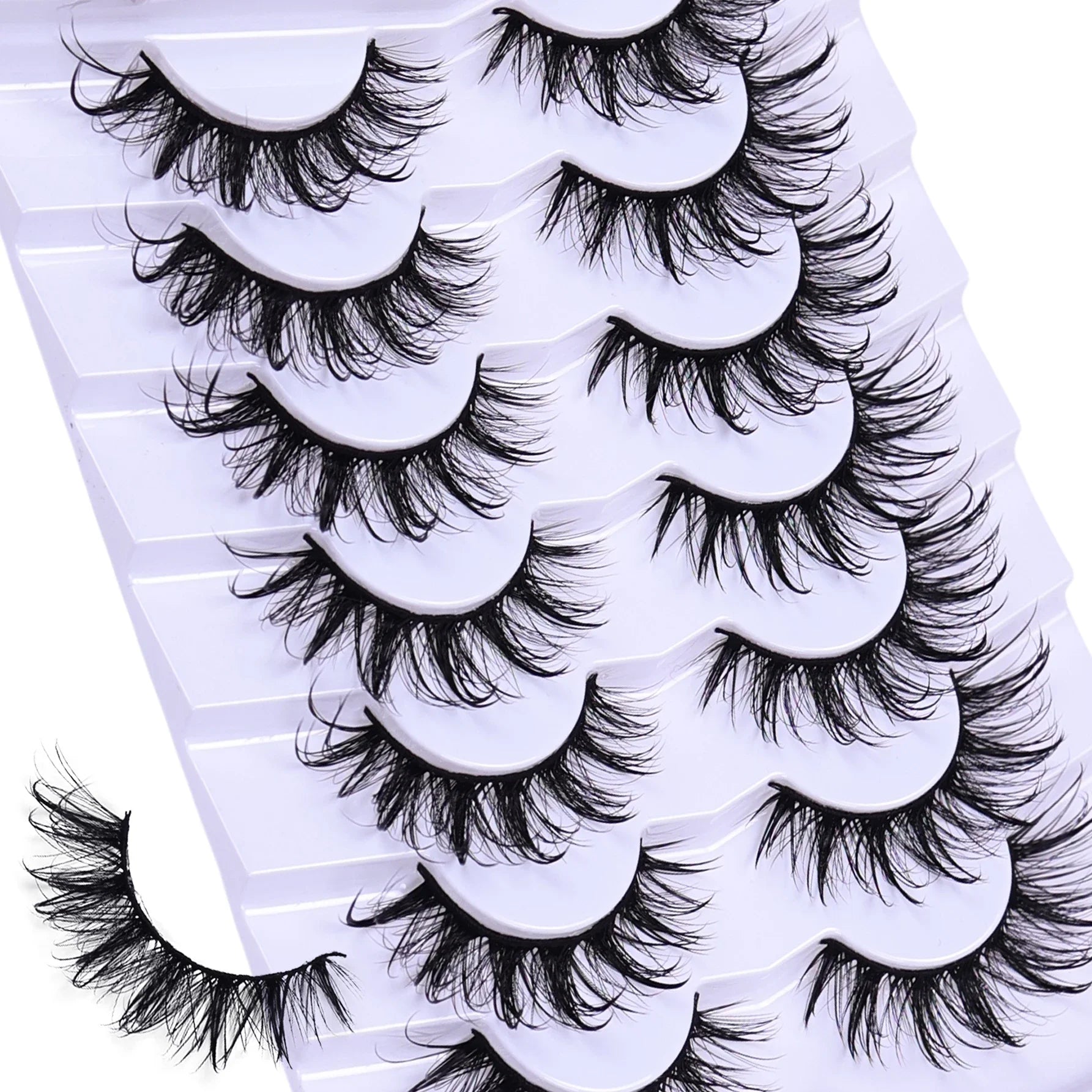 7 Pairs Fashionable Wet-Style False Eyelashes Set - D Curl Doll/Cat Eye/Anime/Cosplay Look,For Special Occasions and Daily Wear