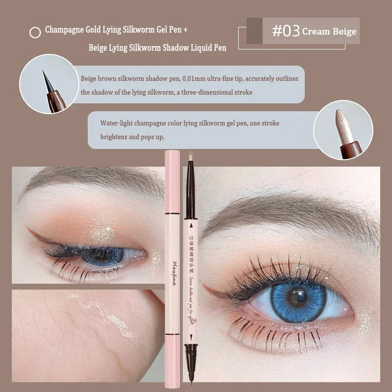 2 In 1 Brown Gel Eyeliner Pencil Ultra-slim Liquid Eye Liner Shadow Pen Smooth High Pigment Silkworm Gel Pen Lasting Eyes Makeup