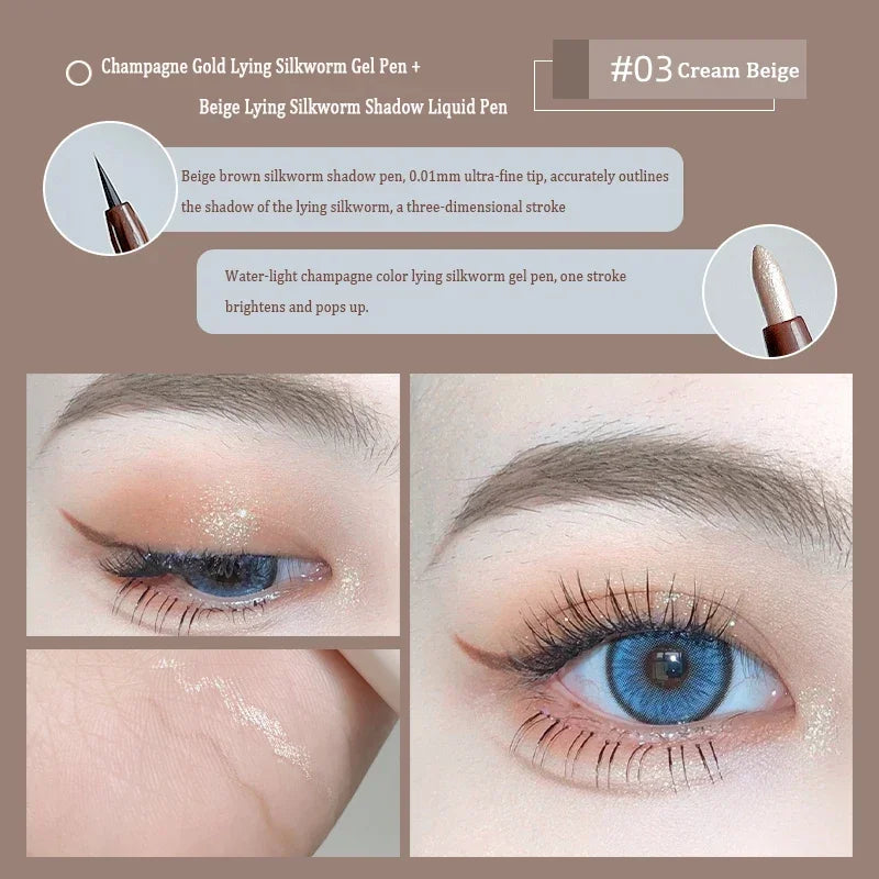 2 In 1 Brown Gel Eyeliner Pencil Ultra-slim Liquid Eye Liner Shadow Pen Smooth High Pigment Silkworm Gel Pen Lasting Eyes Makeup
