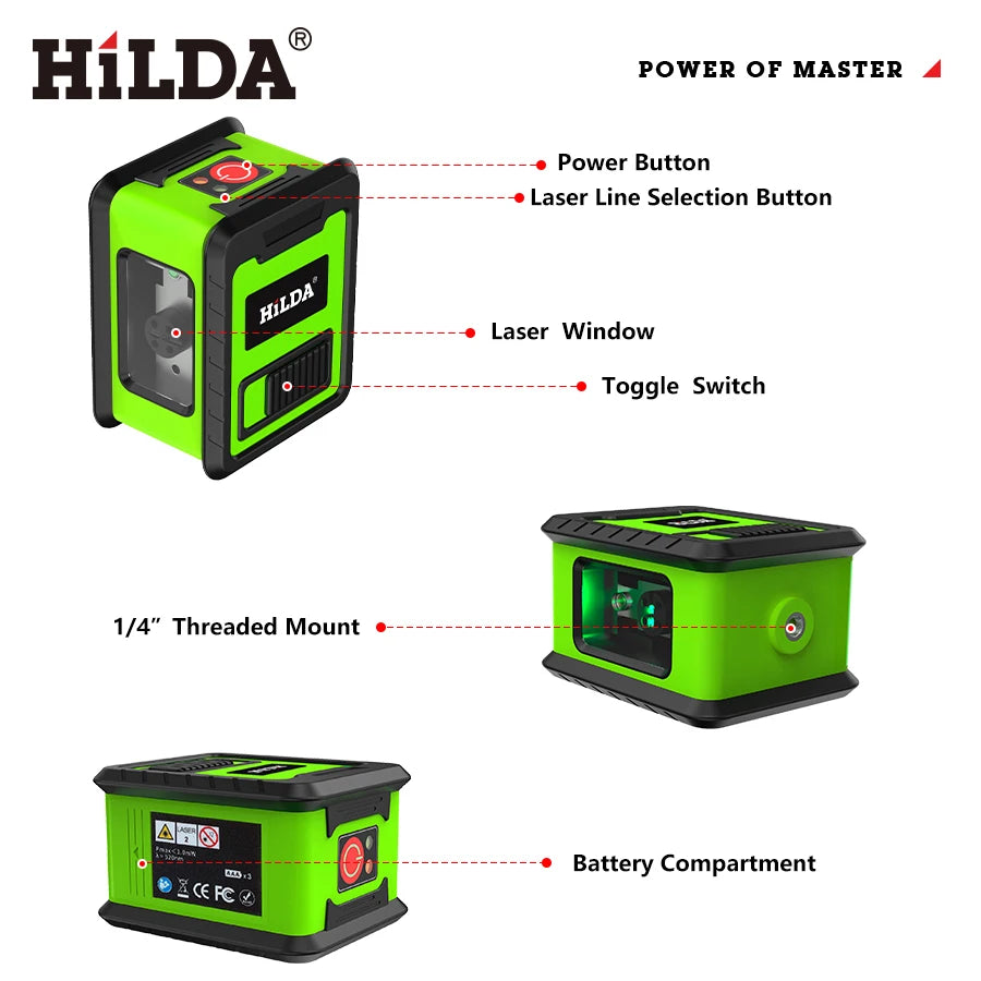HILDA Laser Level Meter 2-Lines Cross Green Level Laser Horizontal & Vertical Nivel Laser Self-Leveling
