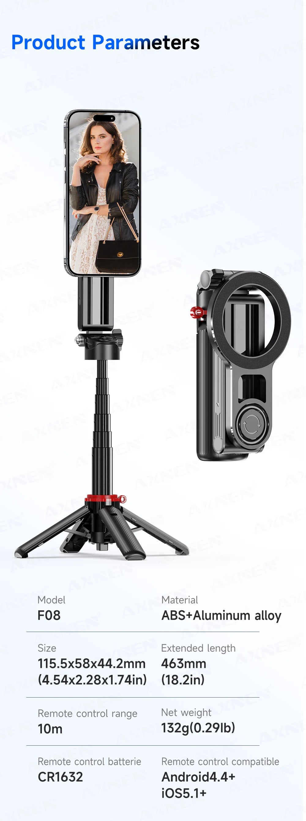 Magnetic Mini Selfie Stick Tripod for Cellphone with Extension Rod Wireless Remote, Fill Light Option, for Smartphone Vlog Shoot