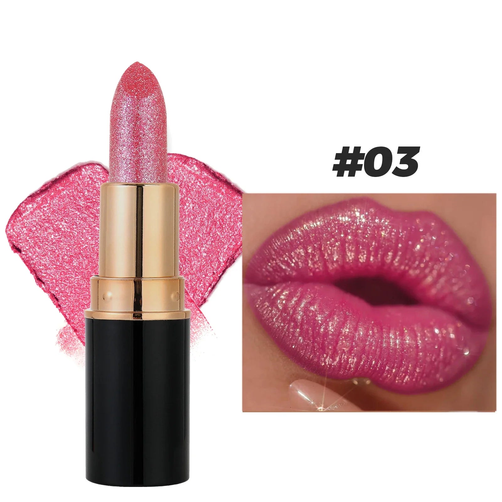 6 Colors Glitter Lipstick Waterproof Lasting Diamond Pearlescent Metallic Lipstick Pink Red Lip Gloss Women Lips Makeup Cosmetic