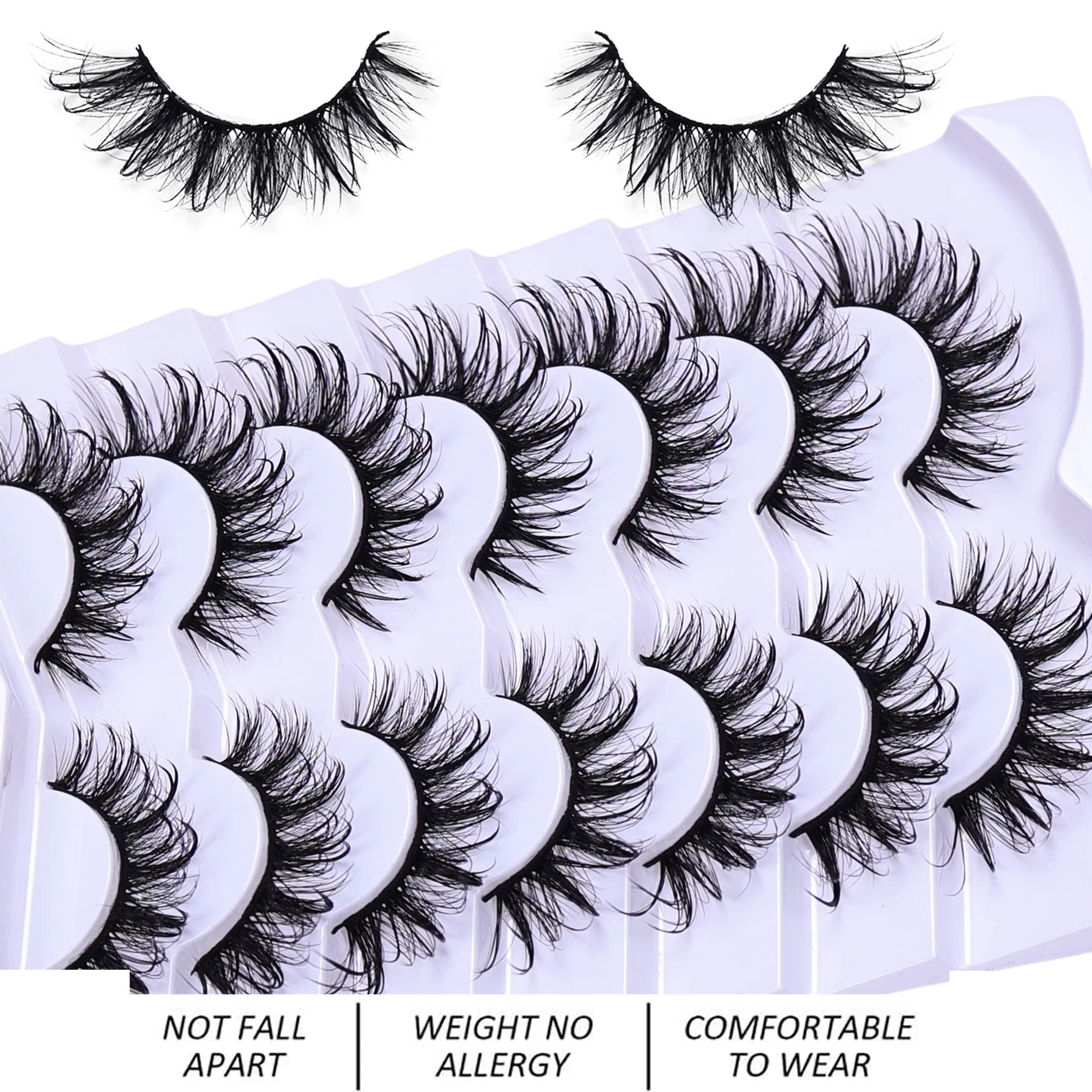 7 Pairs Fashionable Wet-Style False Eyelashes Set - D Curl Doll/Cat Eye/Anime/Cosplay Look,For Special Occasions and Daily Wear