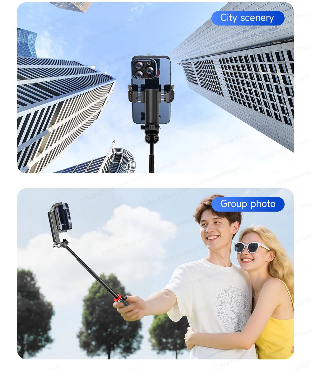 TOKQI Tripod Extendable Selfie Stick Phone Holder Mini Quadpod for Mobile Phone Vlog Video Recording with Zoom, Optional Light