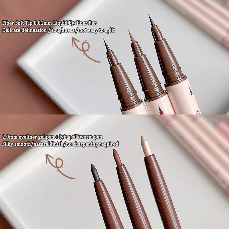 2 In 1 Brown Gel Eyeliner Pencil Ultra-slim Liquid Eye Liner Shadow Pen Smooth High Pigment Silkworm Gel Pen Lasting Eyes Makeup