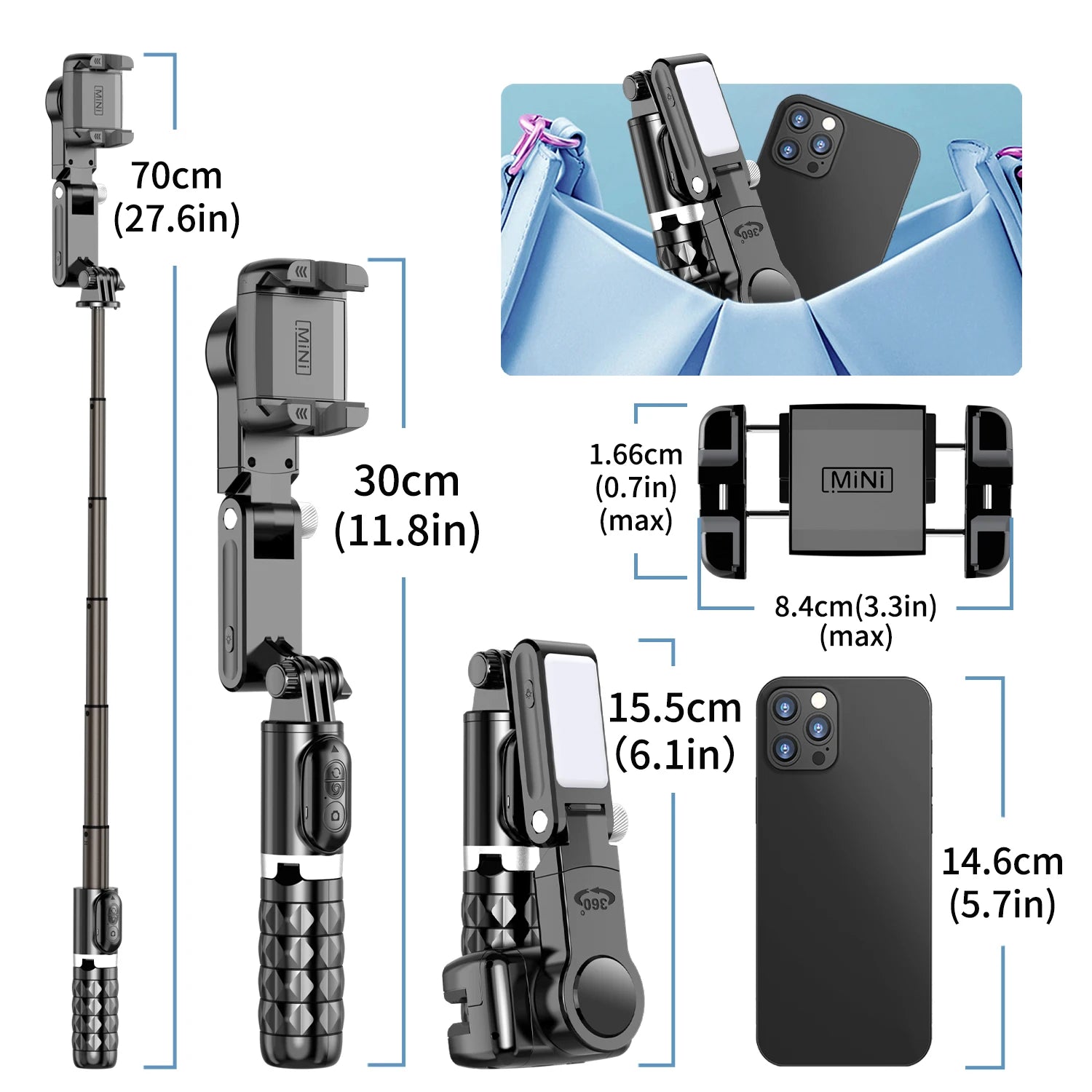 Q18 Desktop Following the shooting Mode Gimbal Stabilizer Selfie Stick Tripod with Fill Light for iPhone Cell Phone Smartphone