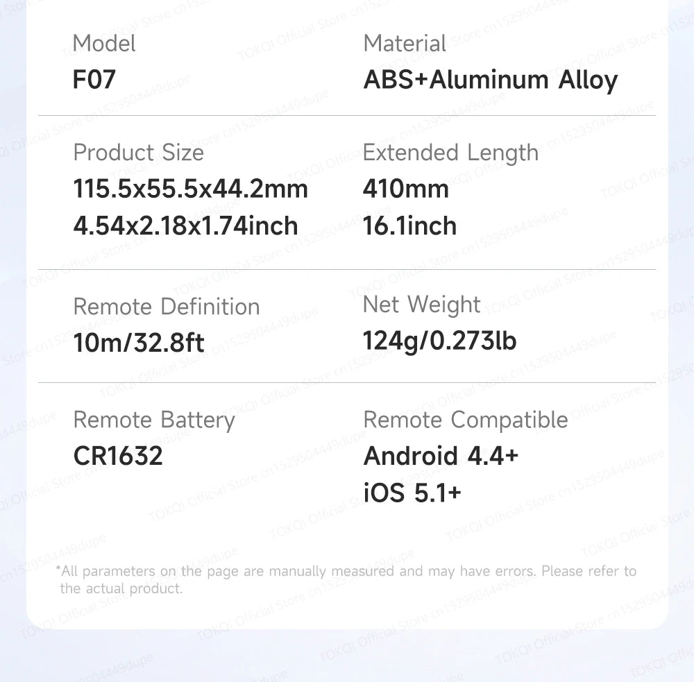 TOKQI Tripod Extendable Selfie Stick Phone Holder Mini Quadpod for Mobile Phone Vlog Video Recording with Zoom, Optional Light