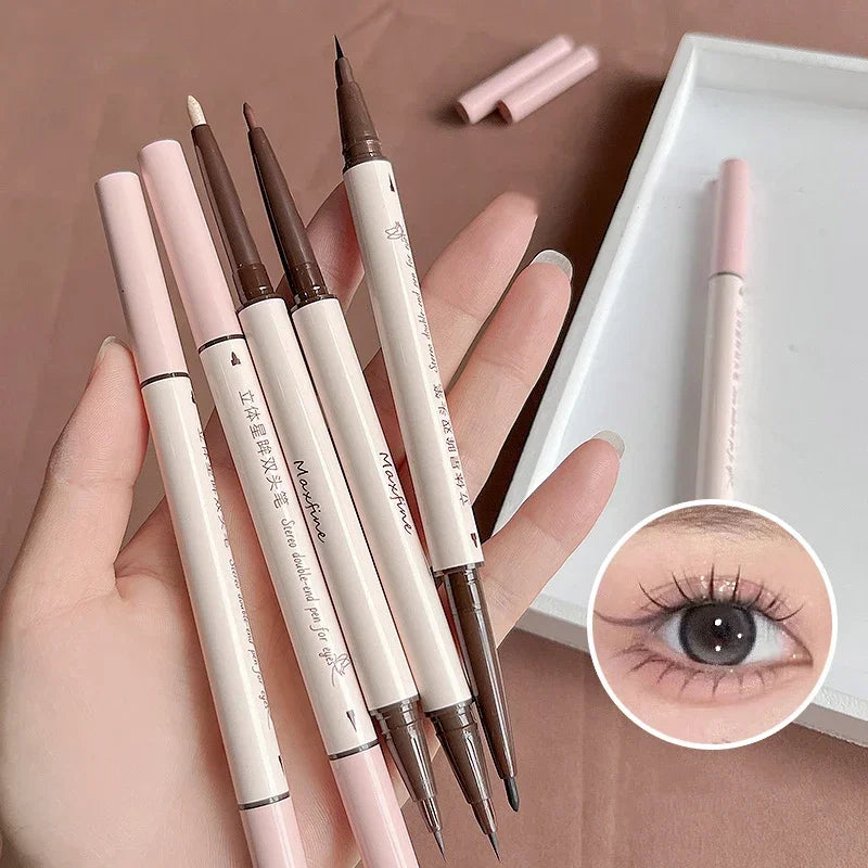 2 In 1 Brown Gel Eyeliner Pencil Ultra-slim Liquid Eye Liner Shadow Pen Smooth High Pigment Silkworm Gel Pen Lasting Eyes Makeup