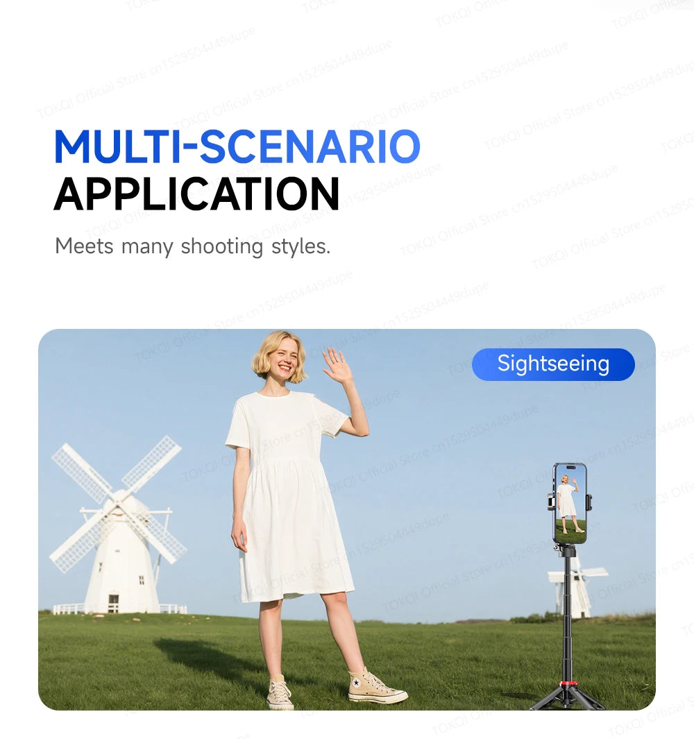 TOKQI Tripod Extendable Selfie Stick Phone Holder Mini Quadpod for Mobile Phone Vlog Video Recording with Zoom, Optional Light