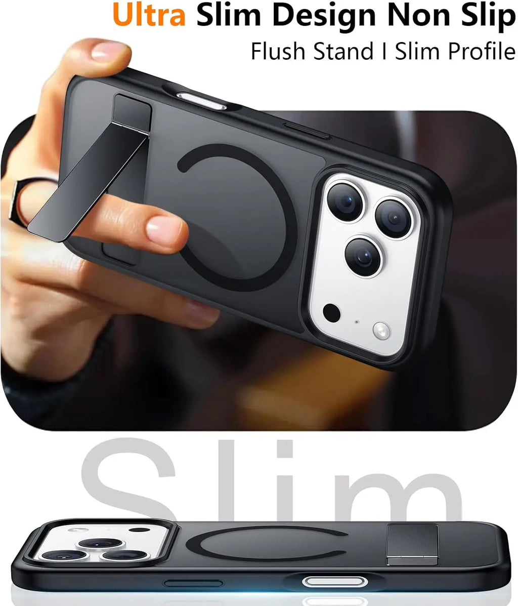 Magnetic Mobile Phone Case with Stand for iPhone 16 17 Pro Max 15 14 Plus 13 12 Translucent Cover with Kickstand