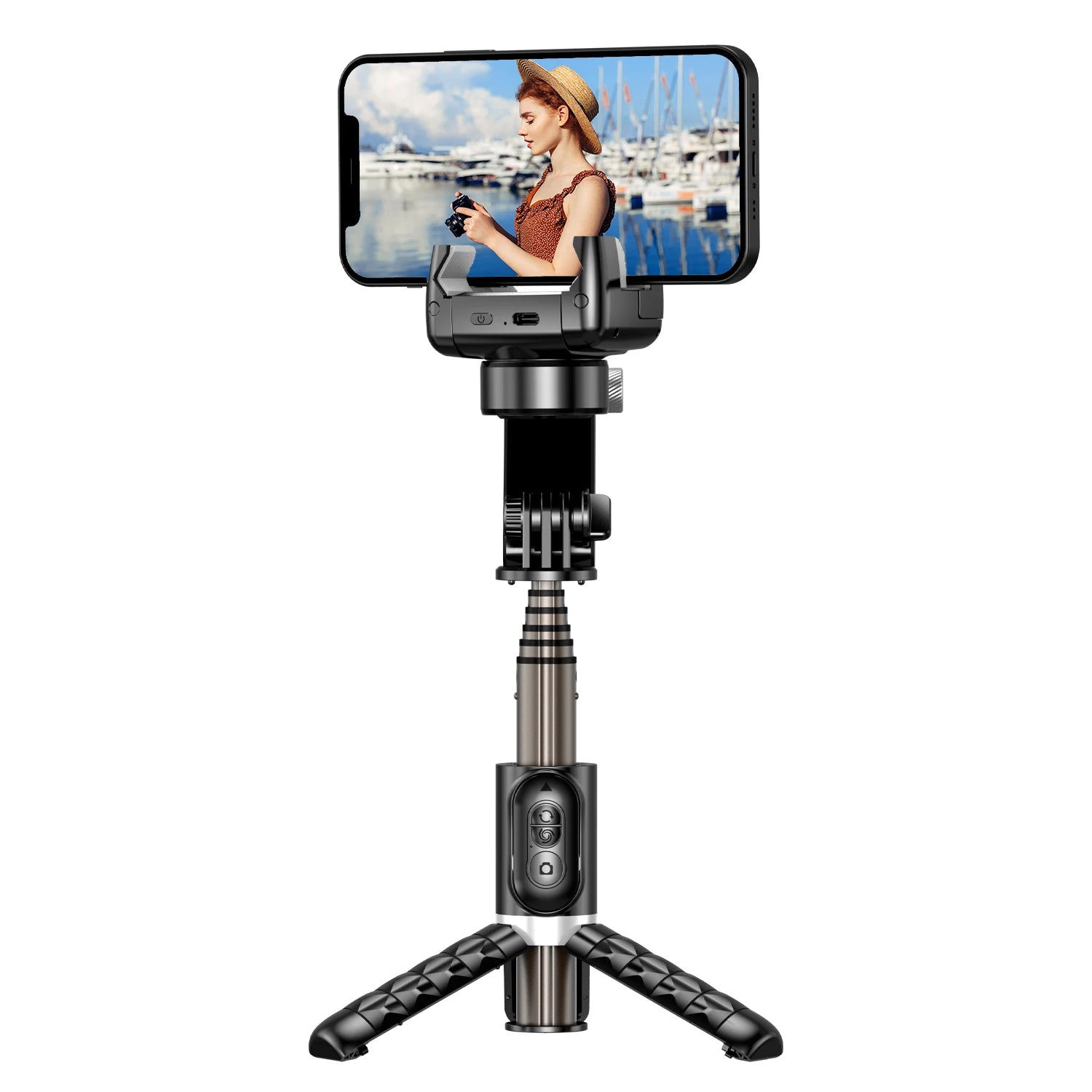 Q18 Desktop Following the shooting Mode Gimbal Stabilizer Selfie Stick Tripod with Fill Light for iPhone Cell Phone Smartphone