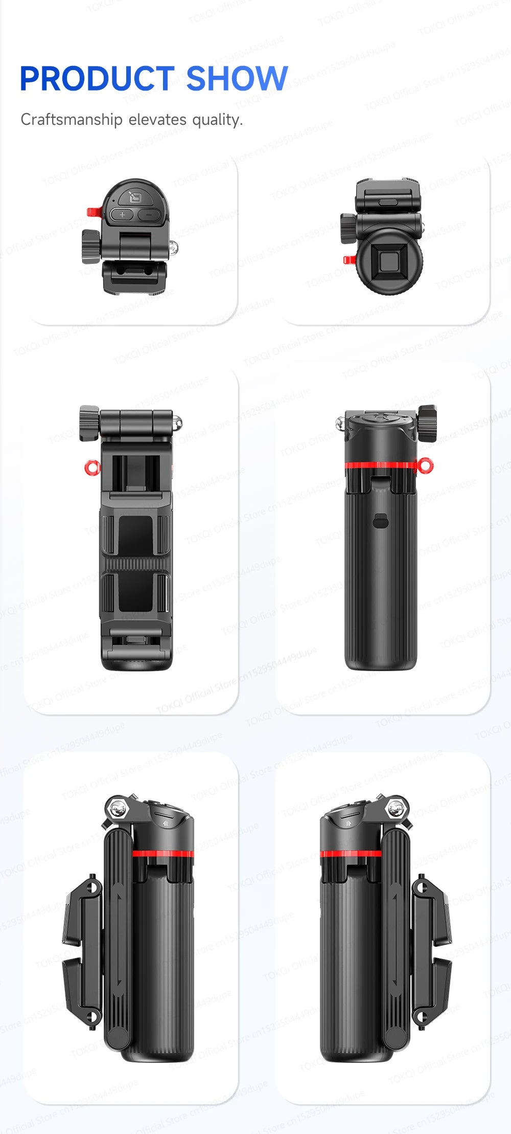 TOKQI Tripod Extendable Selfie Stick Phone Holder Mini Quadpod for Mobile Phone Vlog Video Recording with Zoom, Optional Light