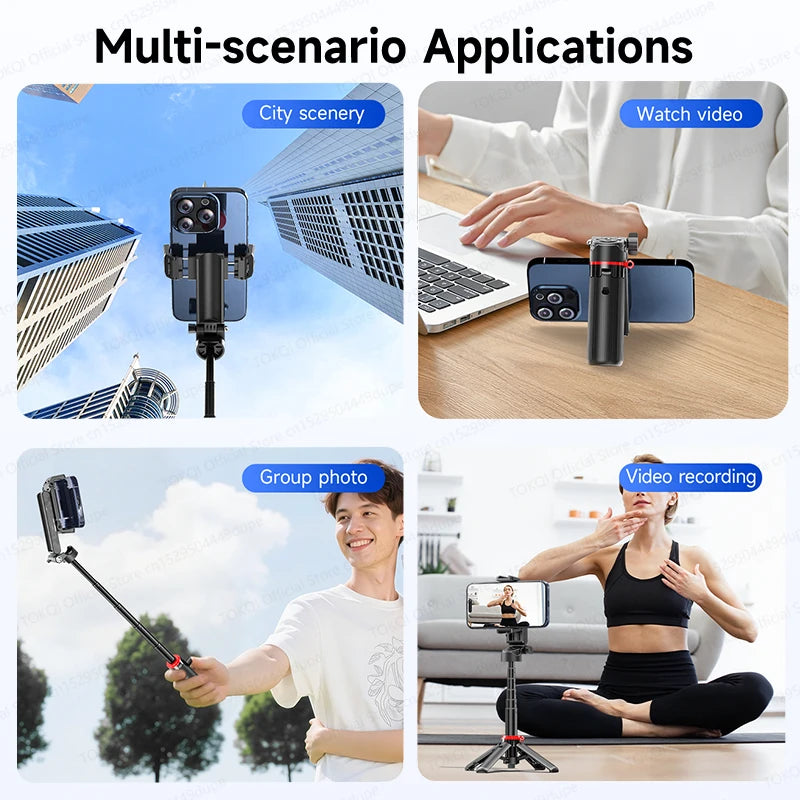 TOKQI Tripod Extendable Selfie Stick Phone Holder Mini Quadpod for Mobile Phone Vlog Video Recording with Zoom, Optional Light