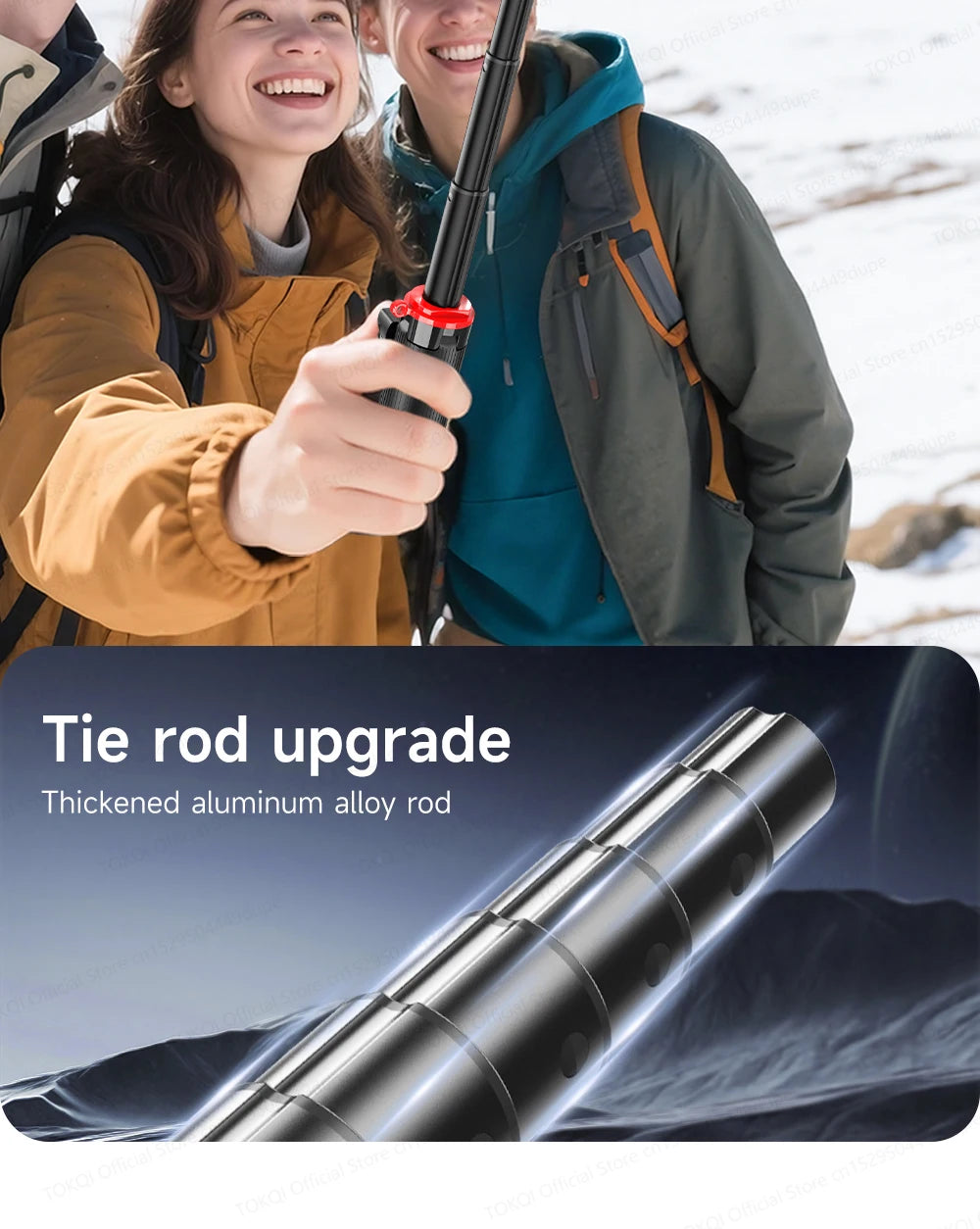 TOKQI Tripod Extendable Selfie Stick Phone Holder Mini Quadpod for Mobile Phone Vlog Video Recording with Zoom, Optional Light