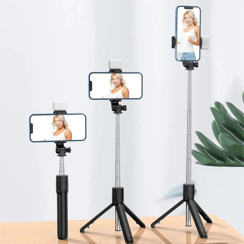 All-in-one ausziehbarer tragbarer iPhone-Stativ-Selfie-Stick, Selfie-Stick mit Fernbedienung, mit abnehmbarer kabelloser BT-Fernbedienung, kompatibel