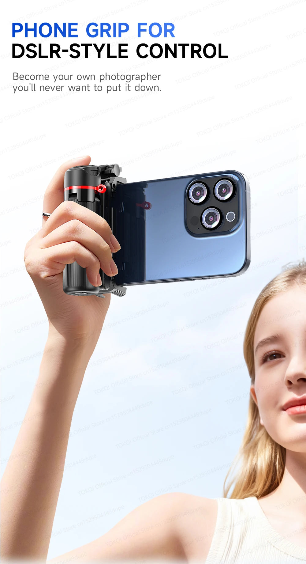 TOKQI Tripod Extendable Selfie Stick Phone Holder Mini Quadpod for Mobile Phone Vlog Video Recording with Zoom, Optional Light