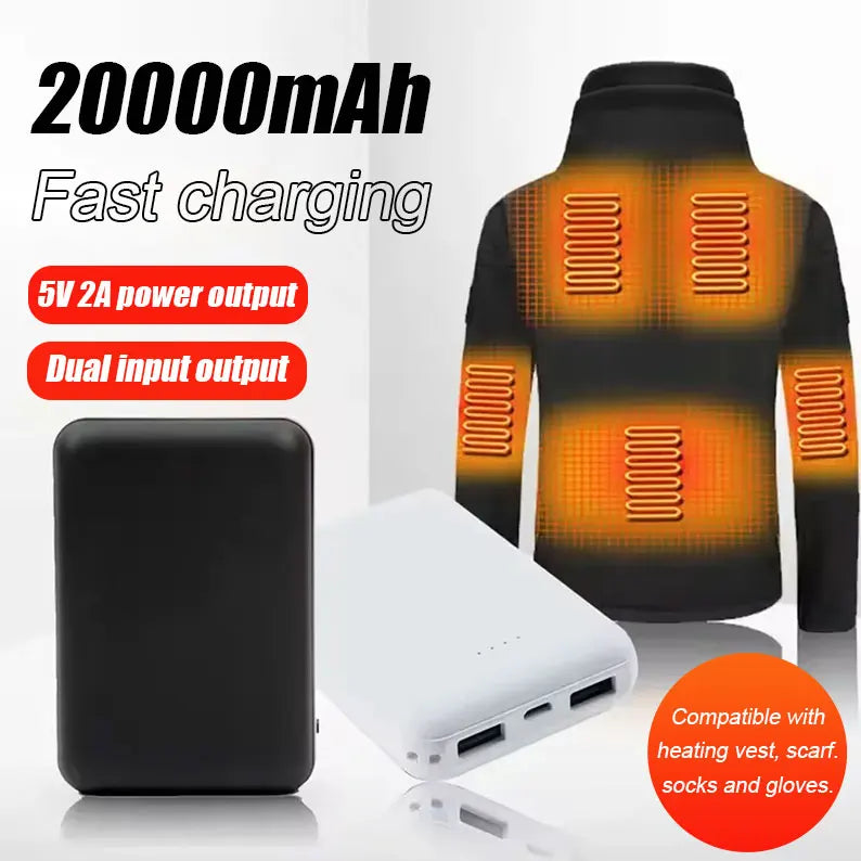 20000mAh New Portable Mini Power Bank Charger USB Fast Charging External Battery Pack For Heating Vest Jacket Scarf Socks Gloves