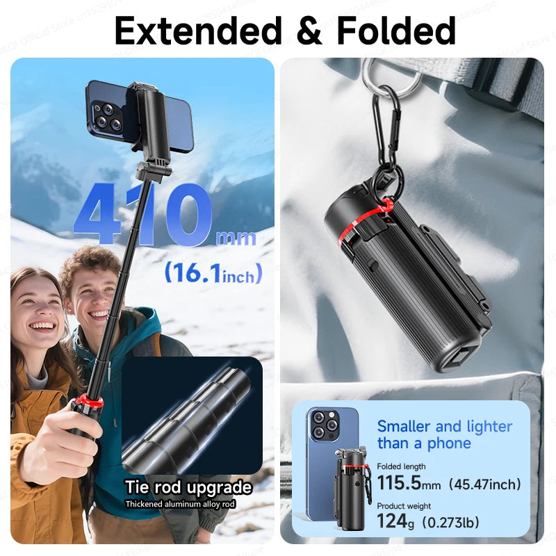 TOKQI Tripod Extendable Selfie Stick Phone Holder Mini Quadpod for Mobile Phone Vlog Video Recording with Zoom, Optional Light