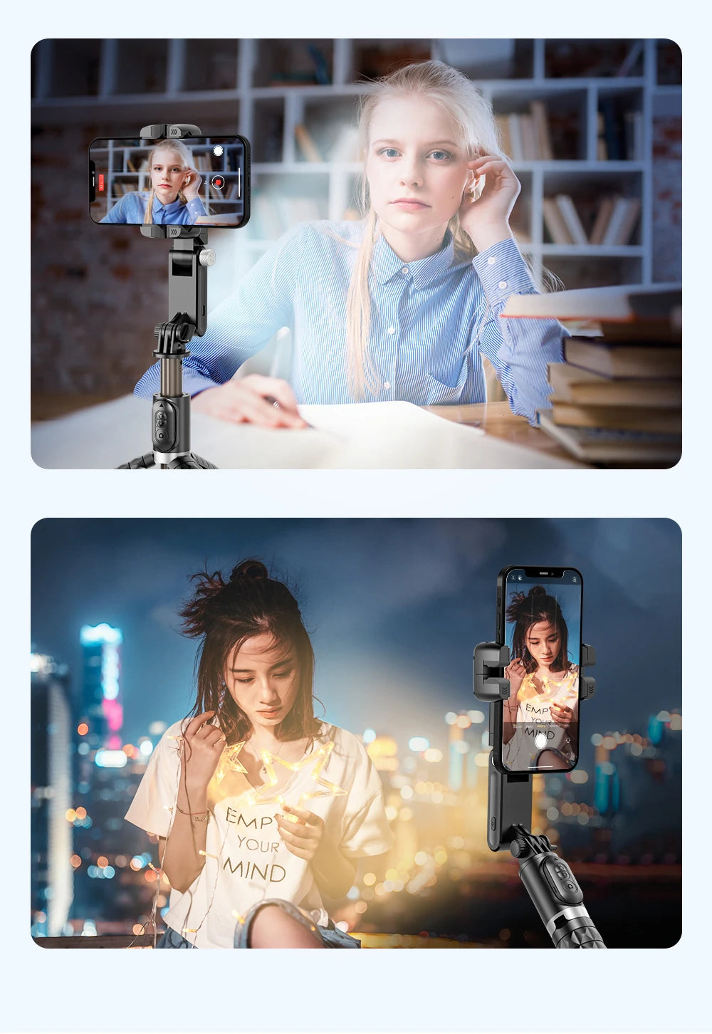 Q18 Desktop Following the shooting Mode Gimbal Stabilizer Selfie Stick Tripod with Fill Light for iPhone Cell Phone Smartphone