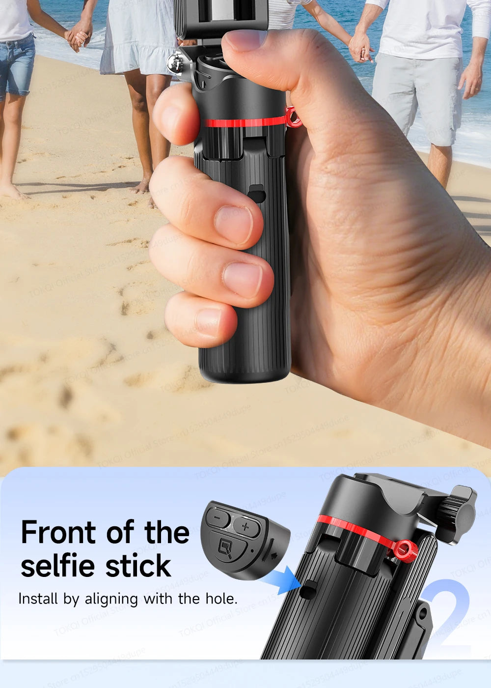 TOKQI Tripod Extendable Selfie Stick Phone Holder Mini Quadpod for Mobile Phone Vlog Video Recording with Zoom, Optional Light